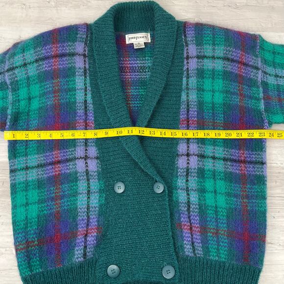 Vintage Lord Isaacs Plaid Button Front Long Sleeve Fuzzy Wool Blend Cardigan Med - Picture 8 of 9